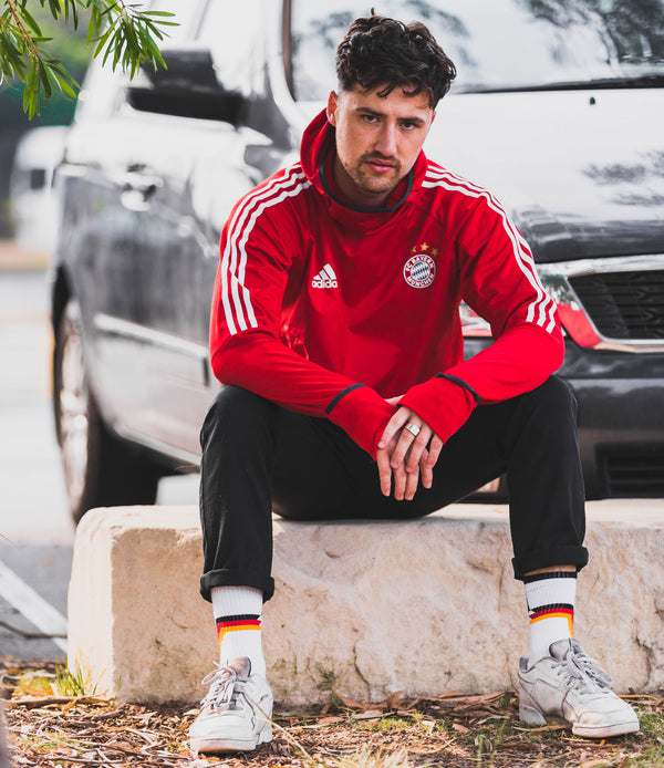 the final third germany socks worn with a bayern munich jacket